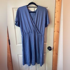 Wool&  Merino Wool Dusty Blue Reversible Brooklyn Wrap Dress Large